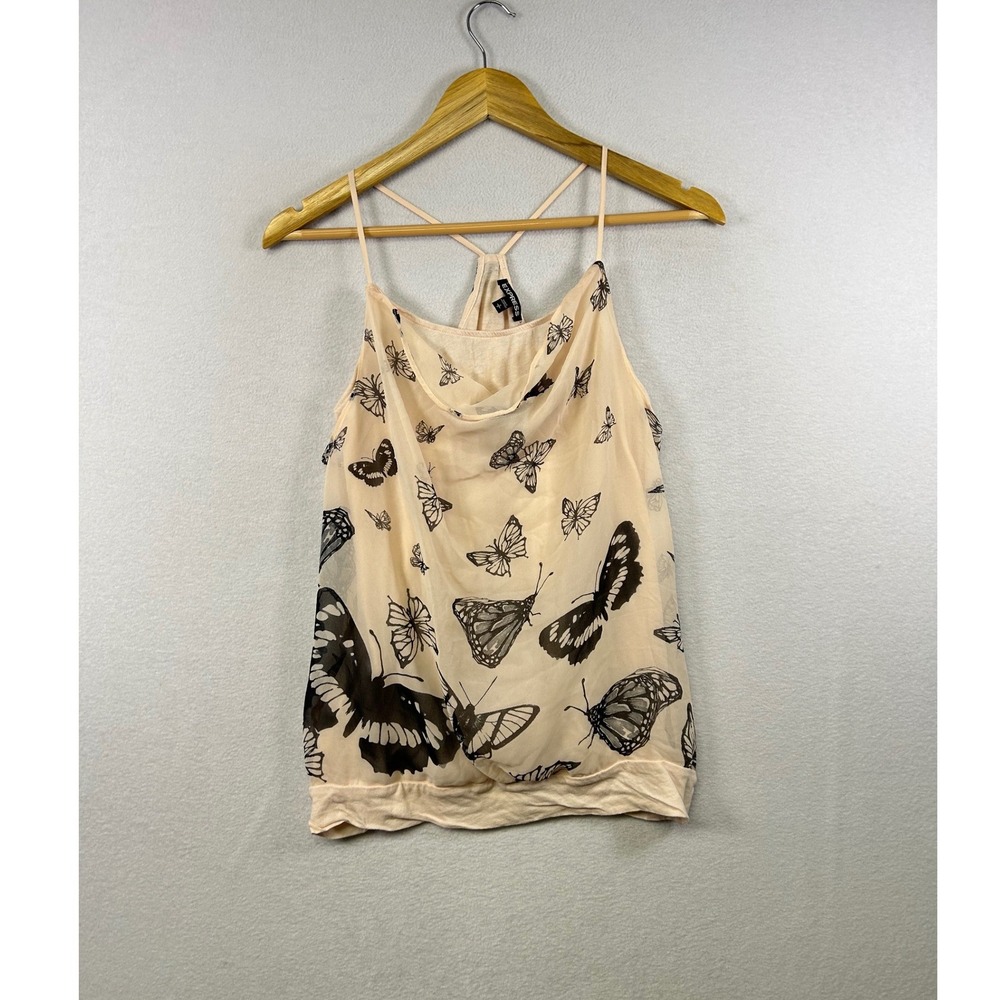 EXPRESS Butterfly Print Cami Tank Top‎ Peach Spaghetti Strap Women's Small